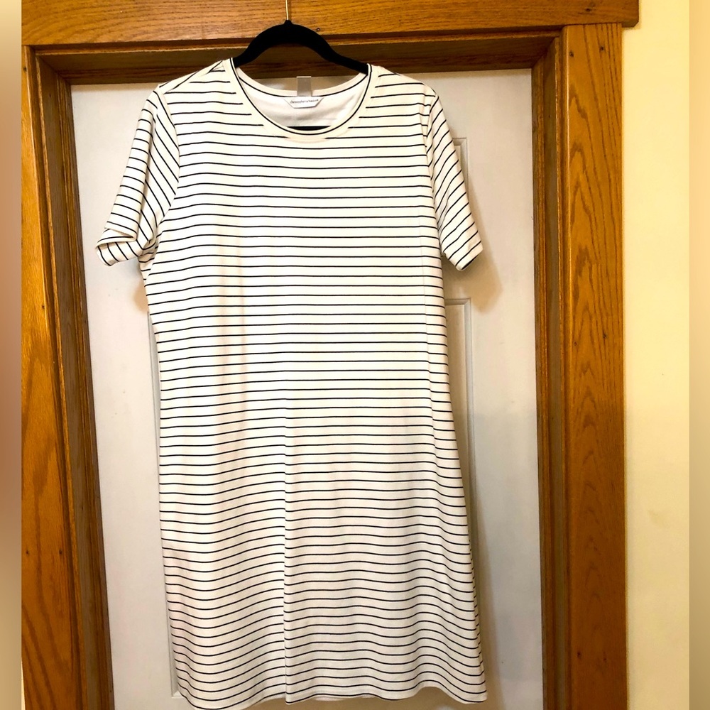 Christopher & Banks lined dress, white with black stripes, Large